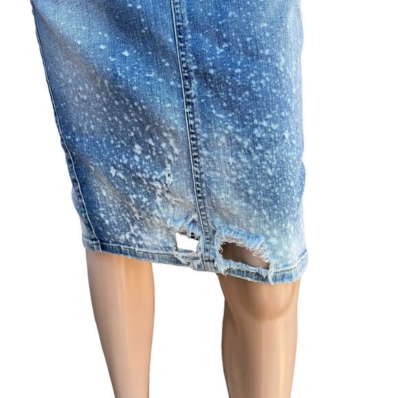 New Citizens of Humanity Denim Bleach Splatter Destroyed Pencil Jean Skirt 27 - Picture 2 of 14